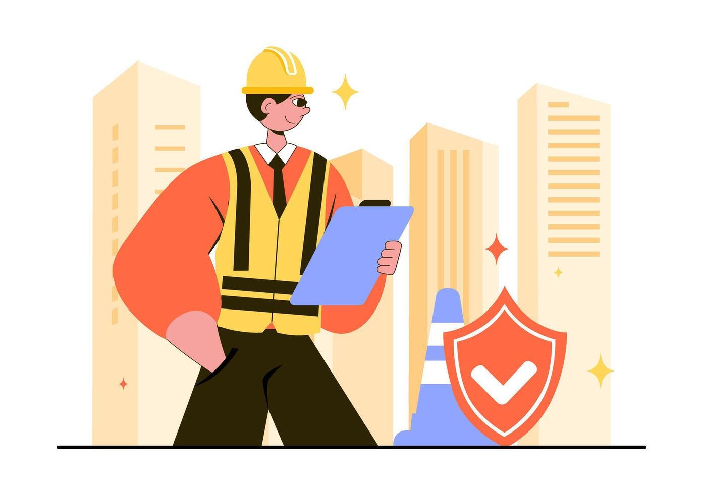 Construction worker with safety gear vector