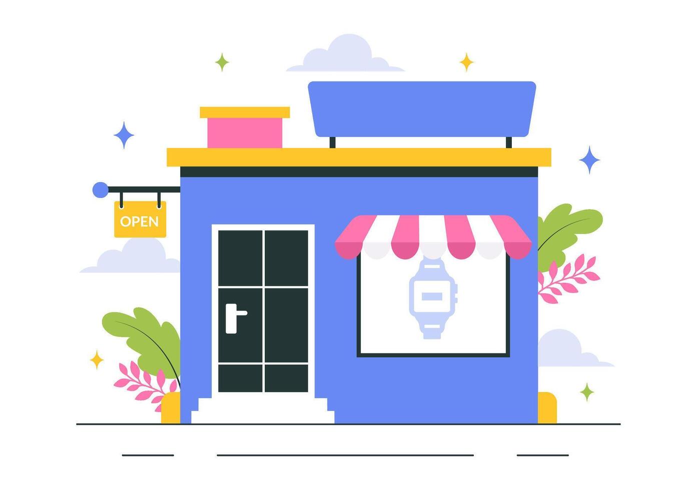 Colorful store with watch display vector