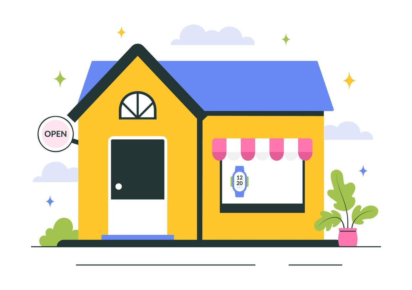 Yellow open storefront illustration vector