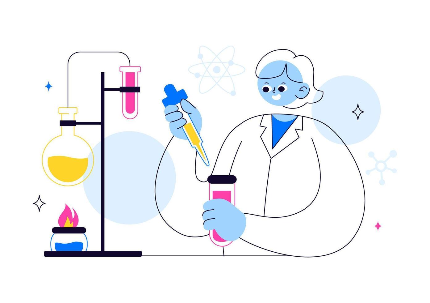 Flat Cartoon Design of a Research Laboratory Conducting Scientific Measurements vector