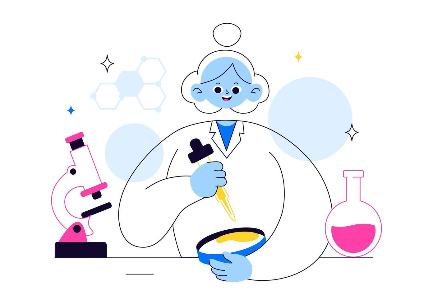 Laboratory Research Illustration with Scientists Conducting Experiments and Measuring Results vector