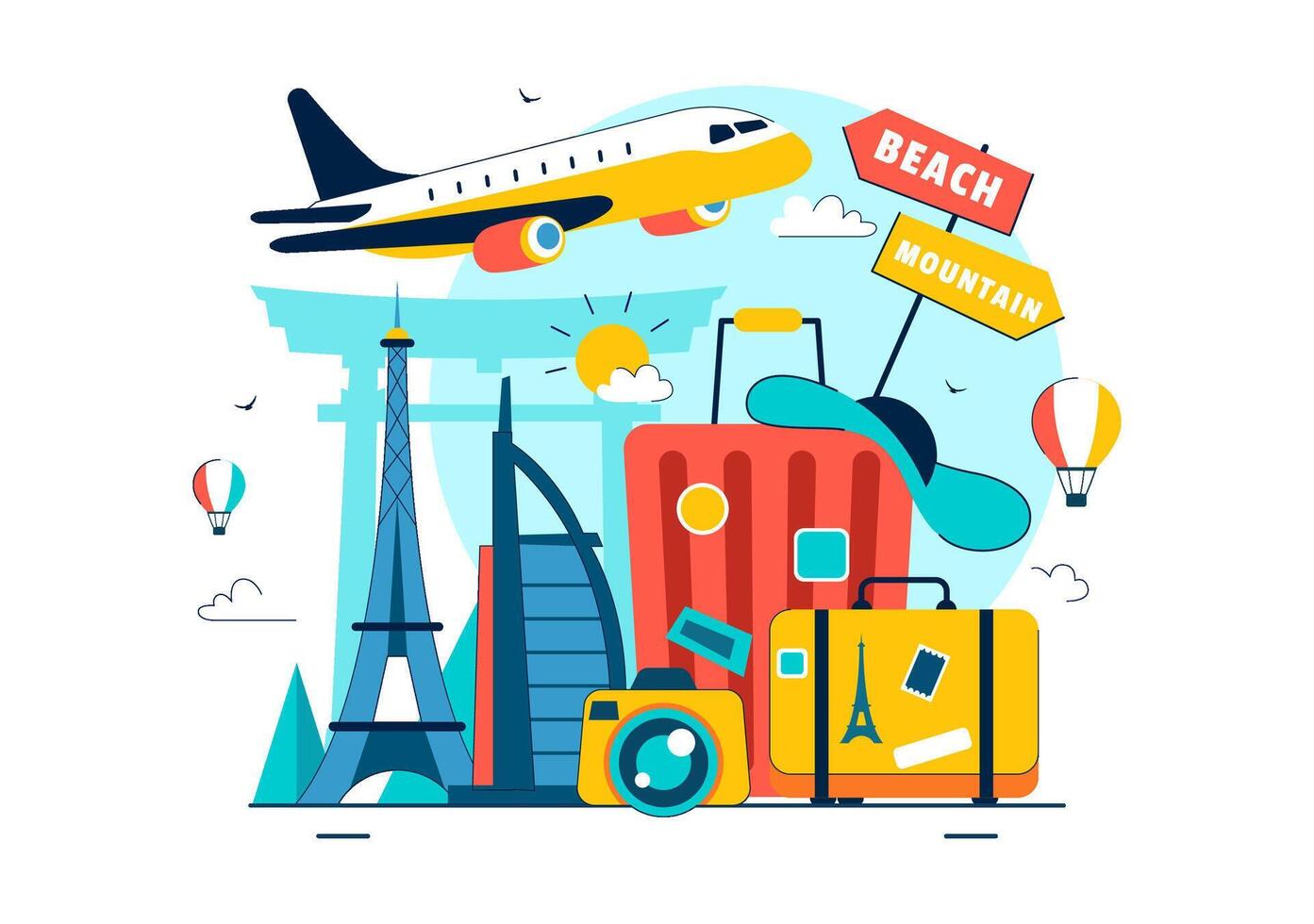 Colorful travel illustration with landmarks vector