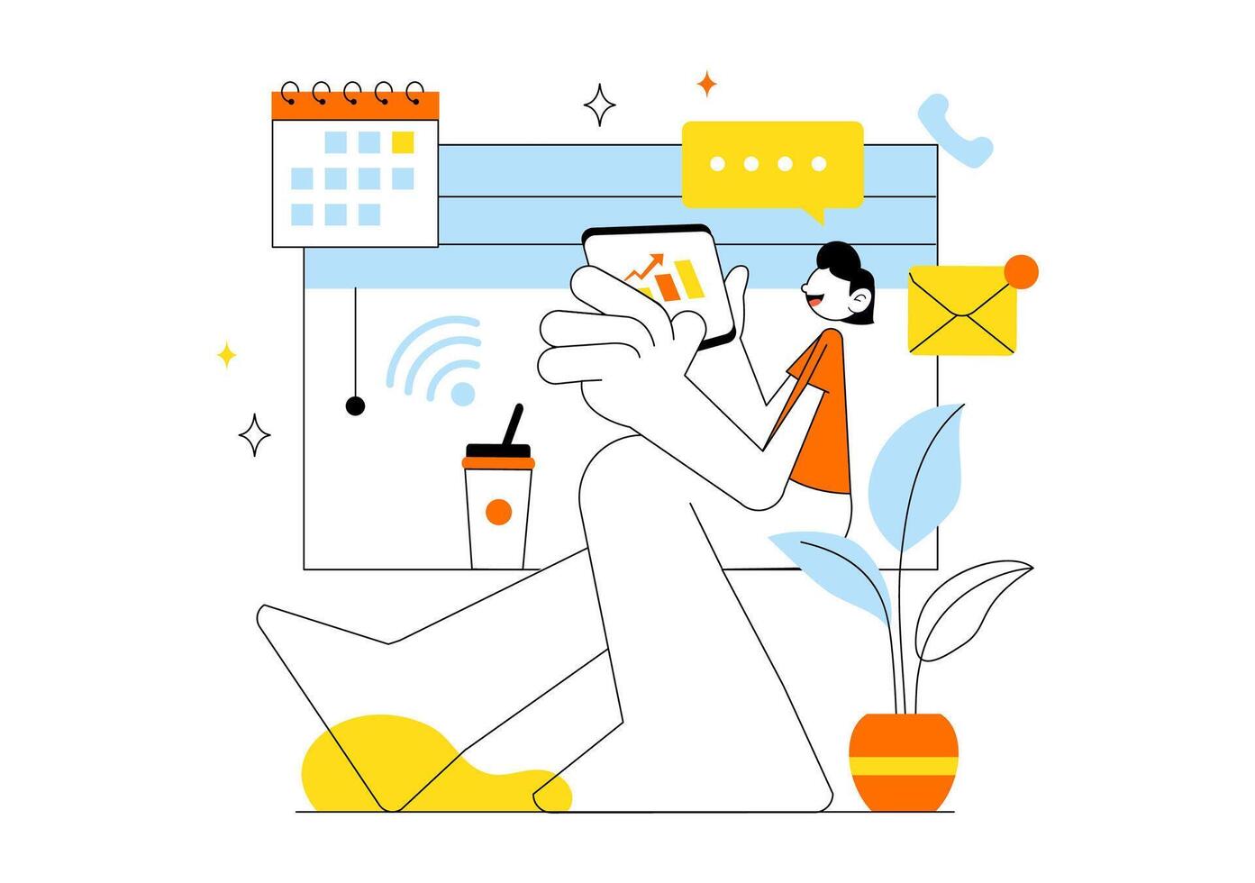 Telecommuting Illustration Featuring Remote Work Flexibility and Digital Tools vector