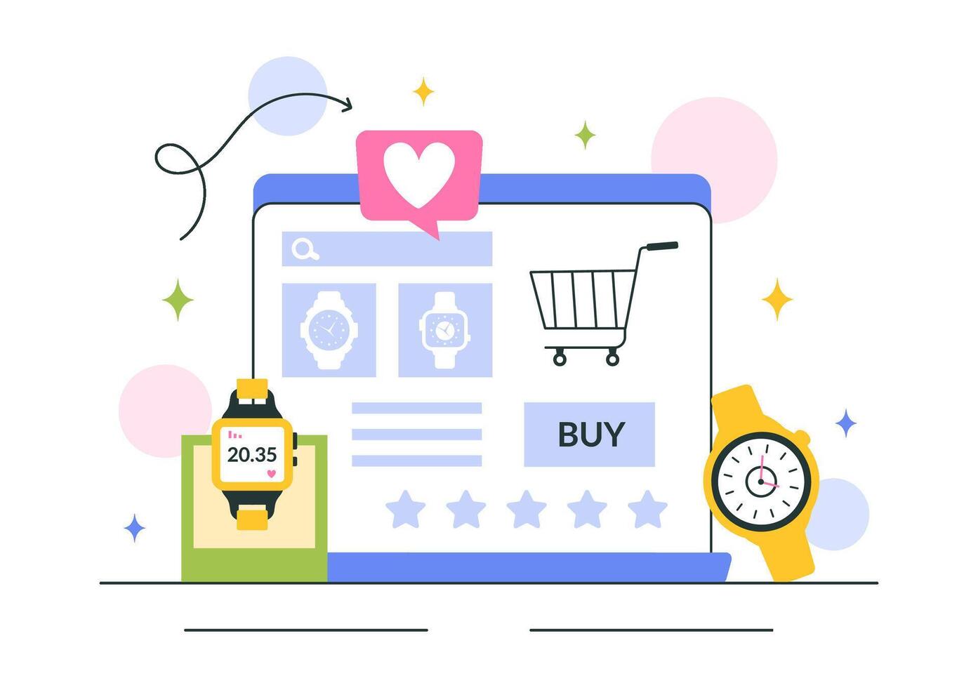 Shopping for smartwatches online illustration vector