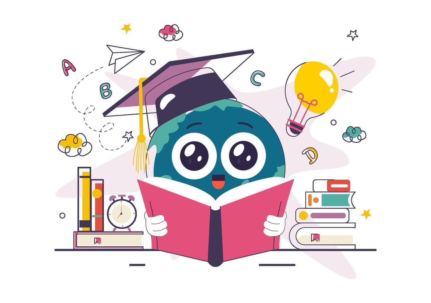 Reading and Learning Concept for World Literacy Day in a Flat Cartoon Background vector