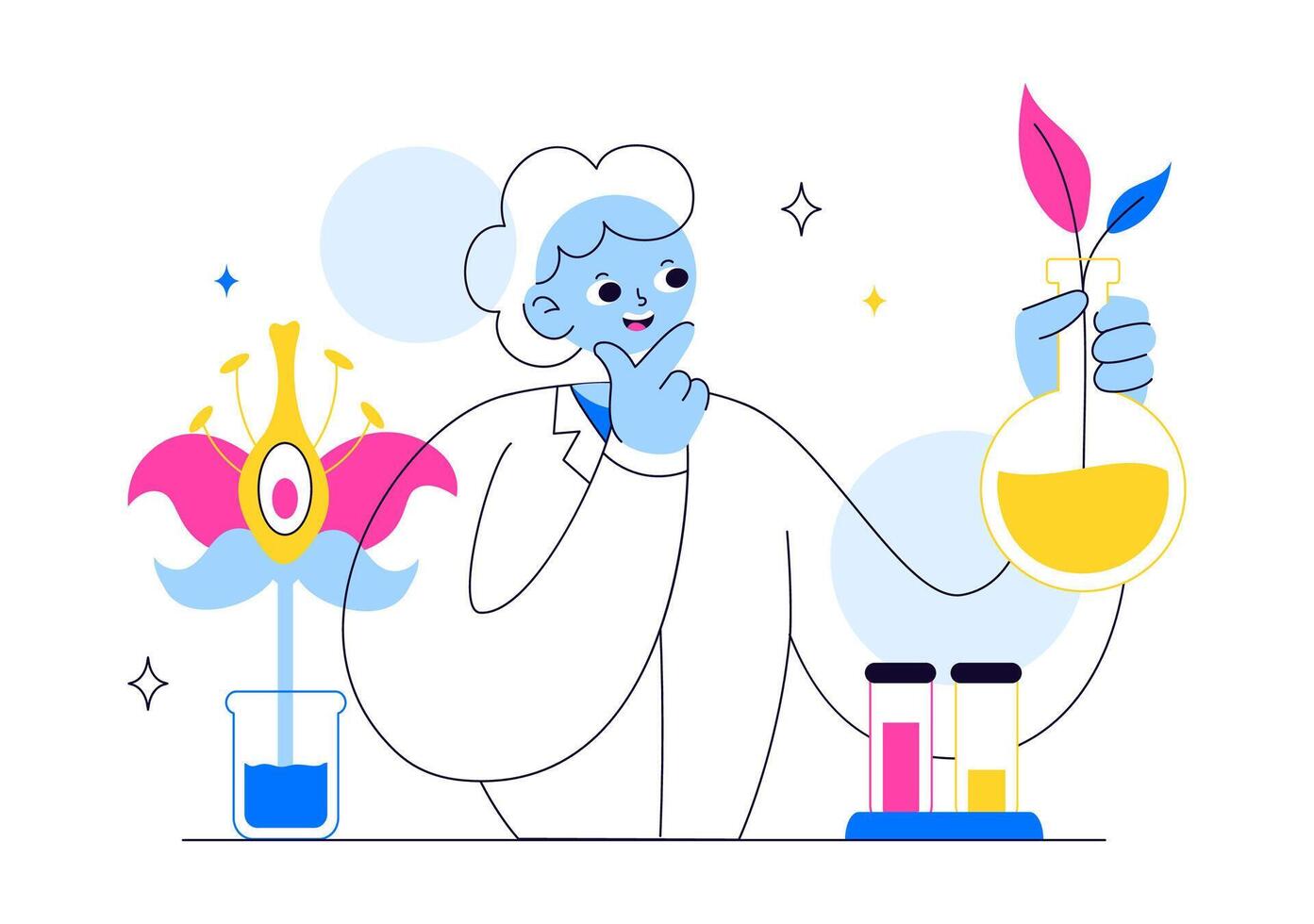 Illustration of Scientists Performing Laboratory Experiments to Prove a Hypothesis vector