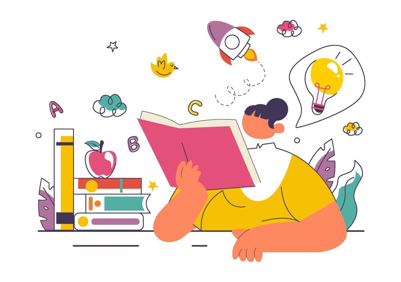 Illustration of Literacy Celebration with Educational Items and Book Learning in Flat Style vector