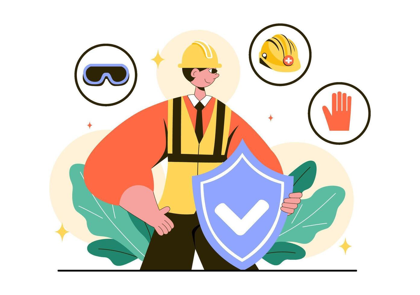 Construction worker with safety gear and shield vector