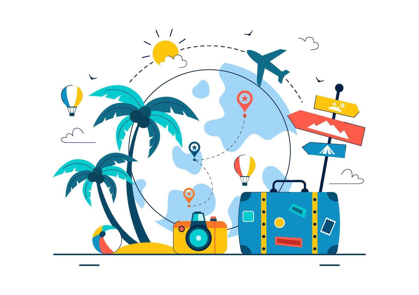 Global Tourism Illustration with Cultural Monuments and Landmarks in a Flat Cartoon Background vector