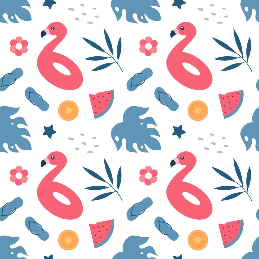Hand Drawn Seamless Pattern for Summer Season with Beach Accessories in Cute Cartoon Style vector