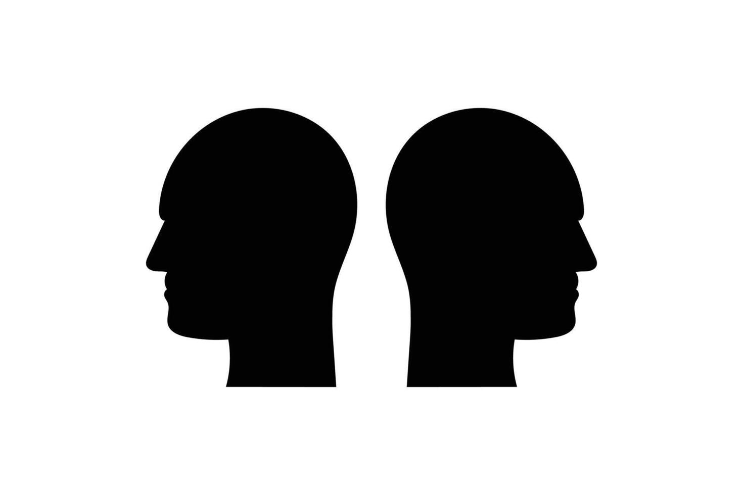 Two Profile Human Heads Silhouette Facing Opposite Directions. vector