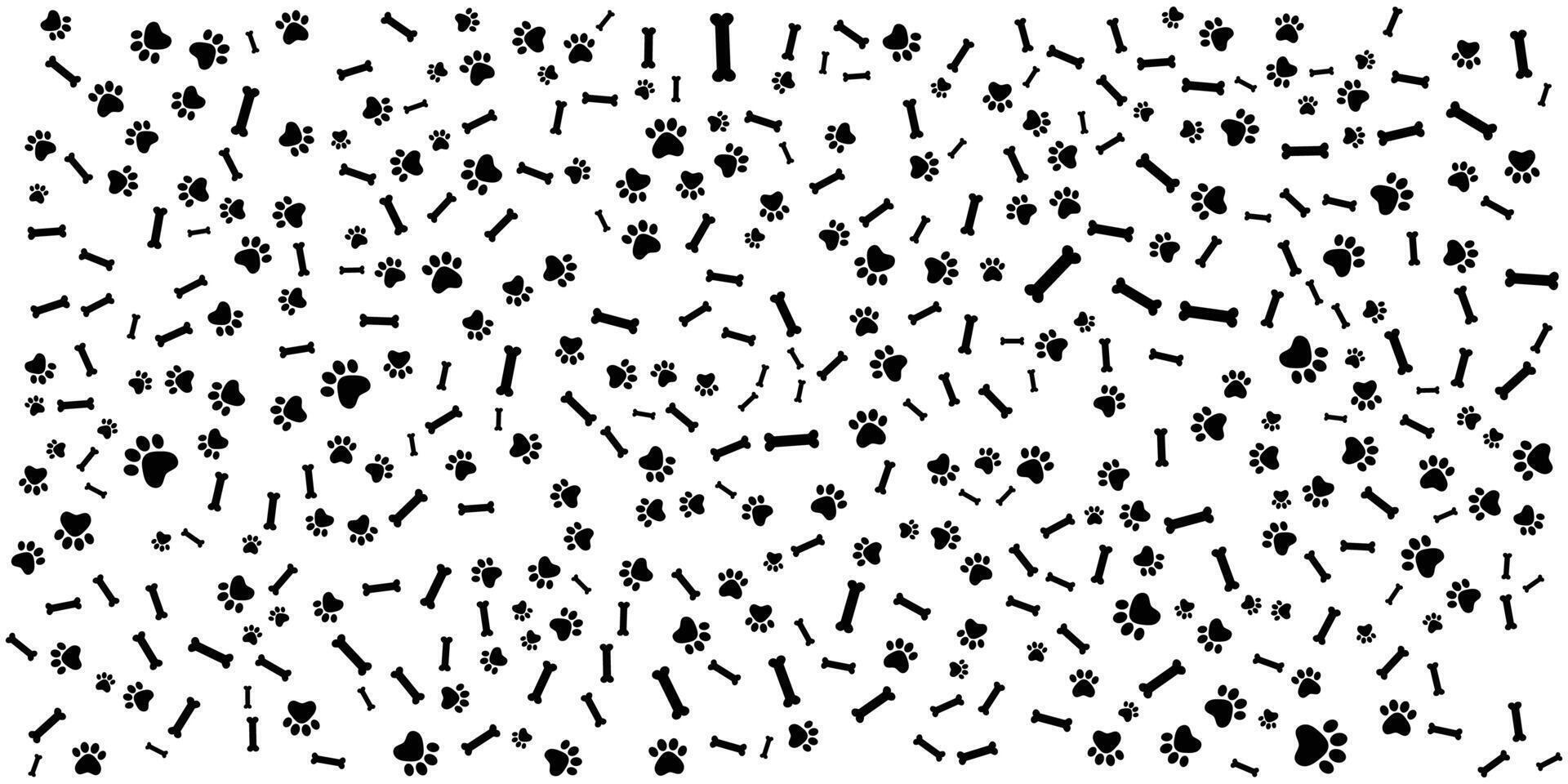 Cute Dog Paw Prints and Bones Pattern on White Background. vector