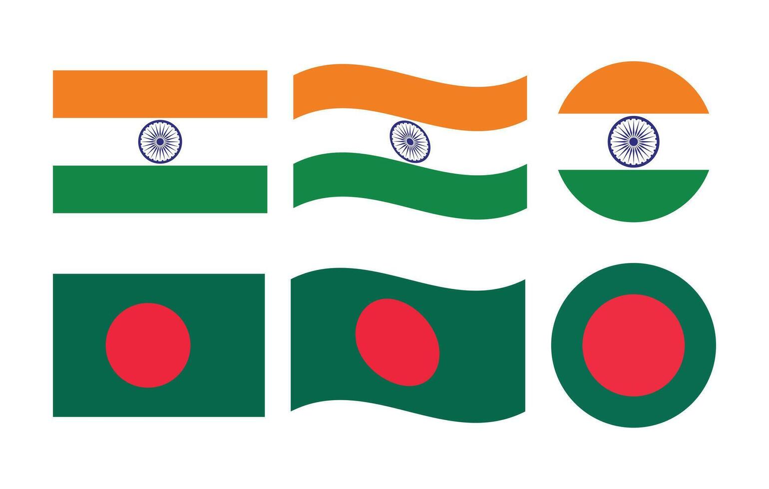 India and Bangladesh National Flags in Various Styles. vector