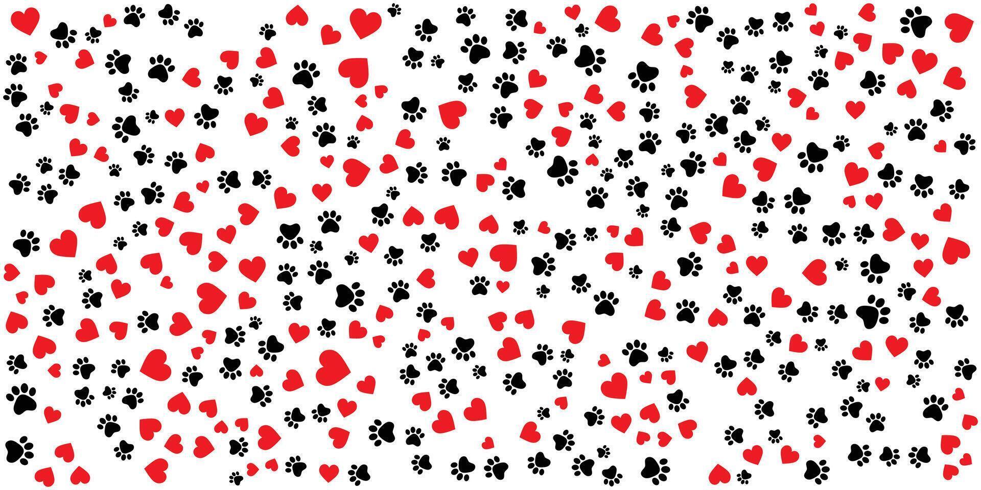 Cute Pet Themed Pattern of Paw Prints and Hearts. vector