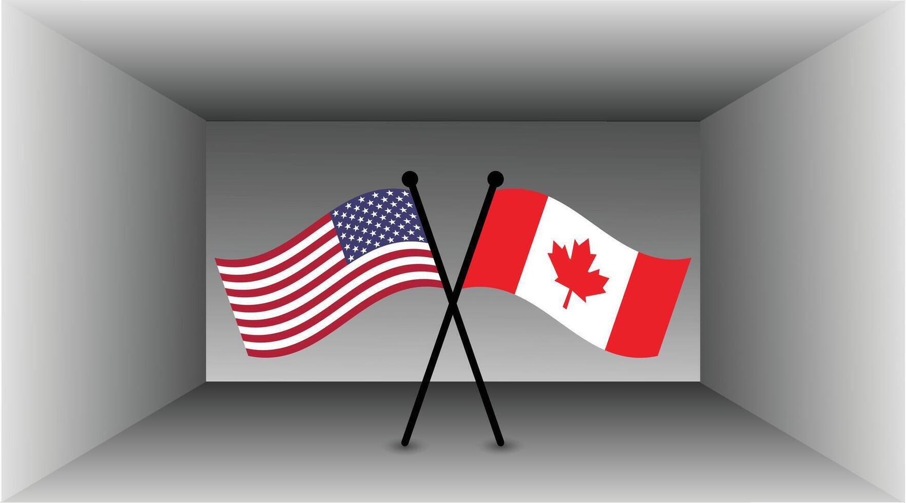 Crossed American and Canadian Flags in a Neutral Setting. Correct Proportion Banner Design. vector