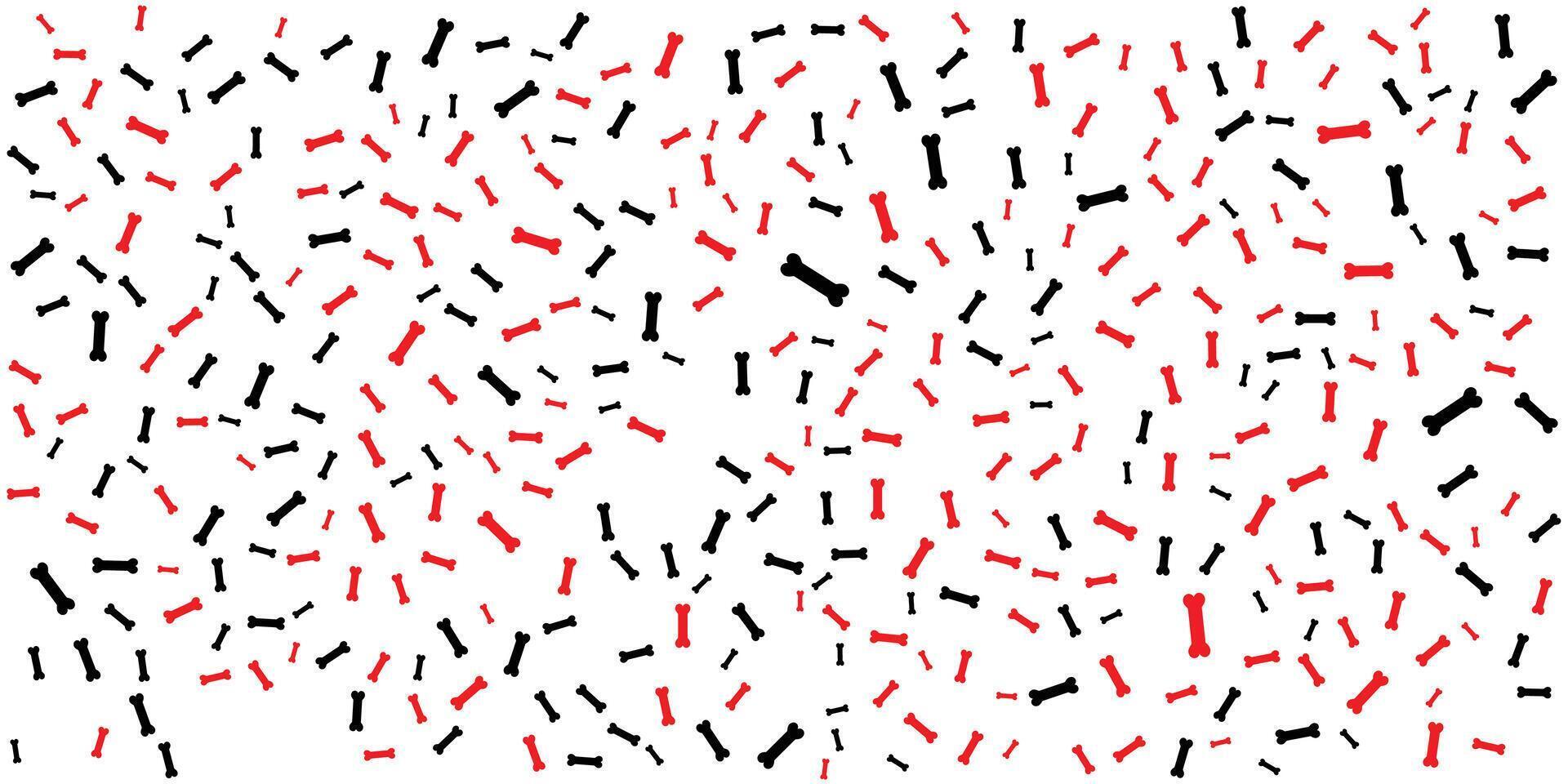 Abstract Pattern of Red and Black Dog Bones on White Background. vector