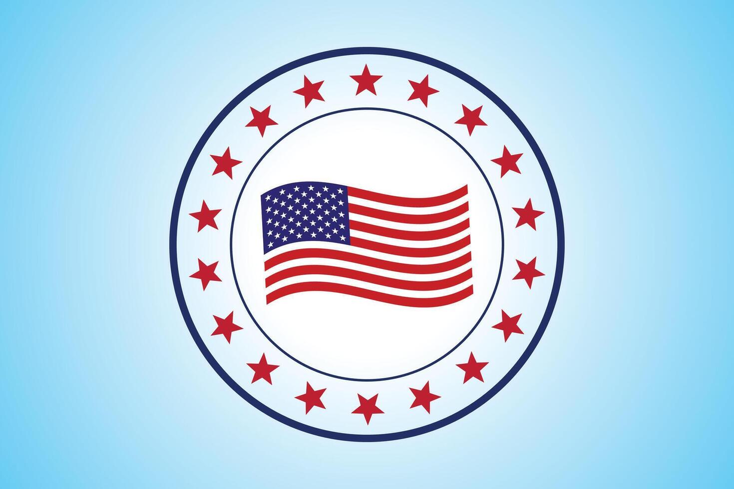 Round frame american waving flag Emblem the fourth of july with stars on Light Blue Background. vector