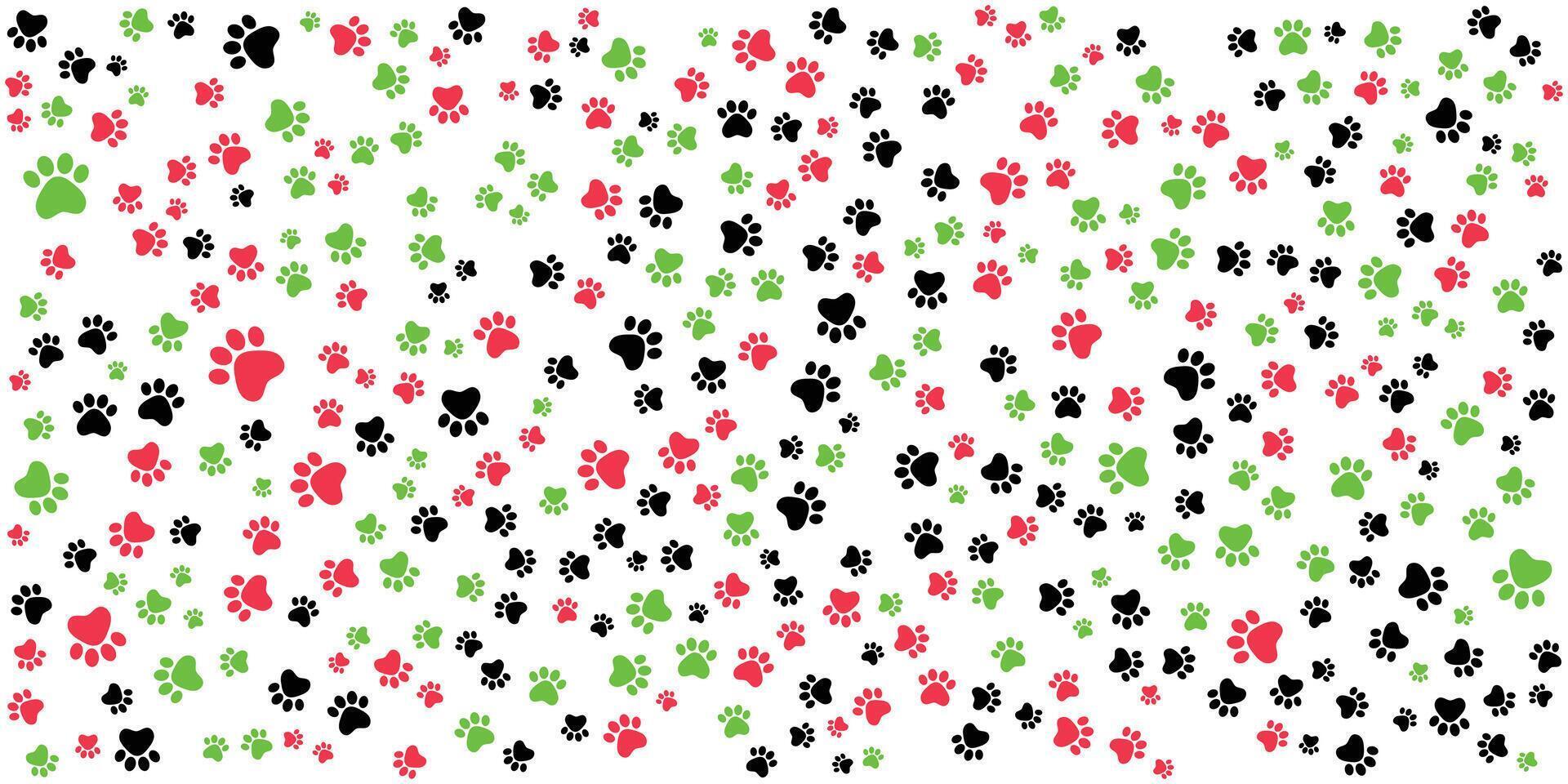 Abstract pet paw prints pattern of cat or dog paw prints on white background. vector