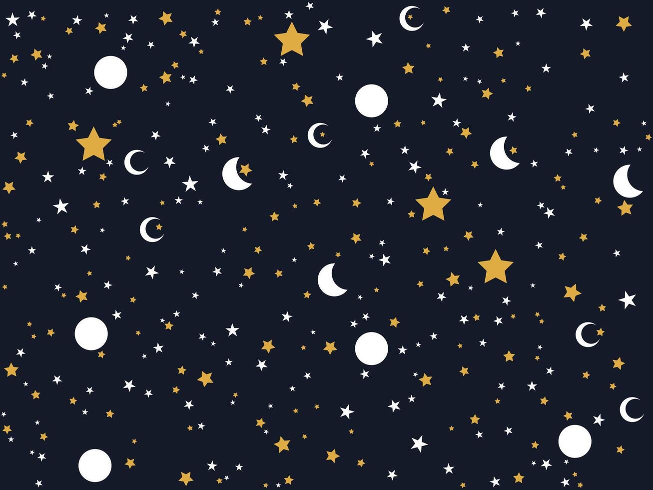 Charming Night Sky Pattern with Stars and Moons. vector