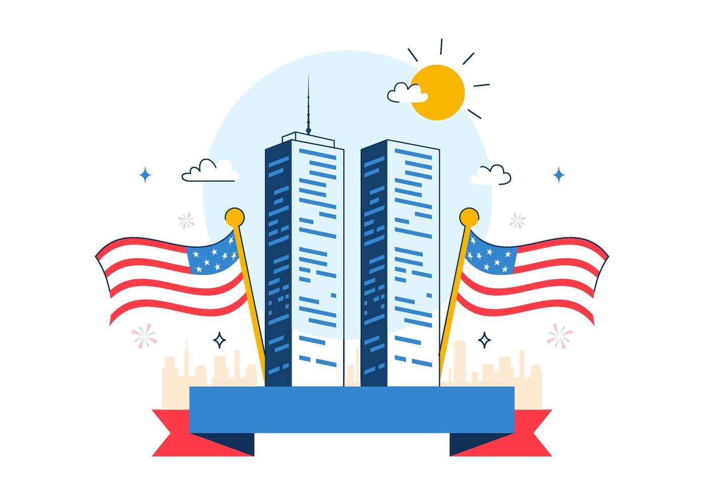 Never Forget 911 Illustration with Flag and Memorial Symbol in Flat Style vector