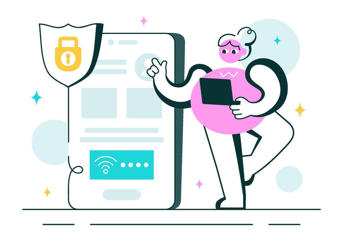 Secure Wireless Network Design with Devices and Data Protection Symbols vector