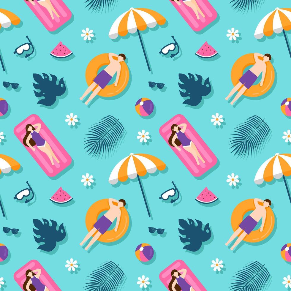 Summer pool pattern with pool floats vector