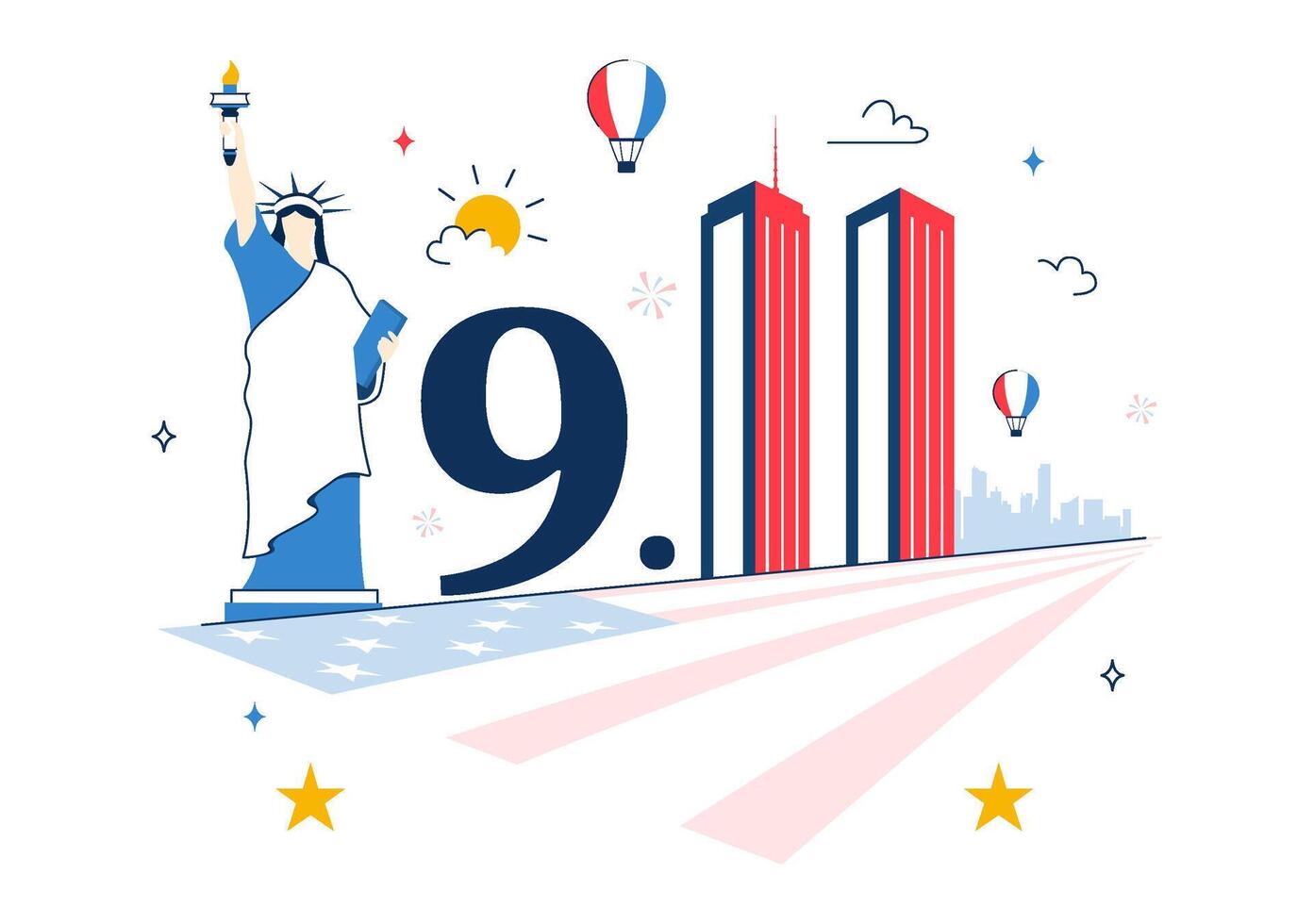 USA 911 Remembrance Day with Memorial Lights and National Pride vector