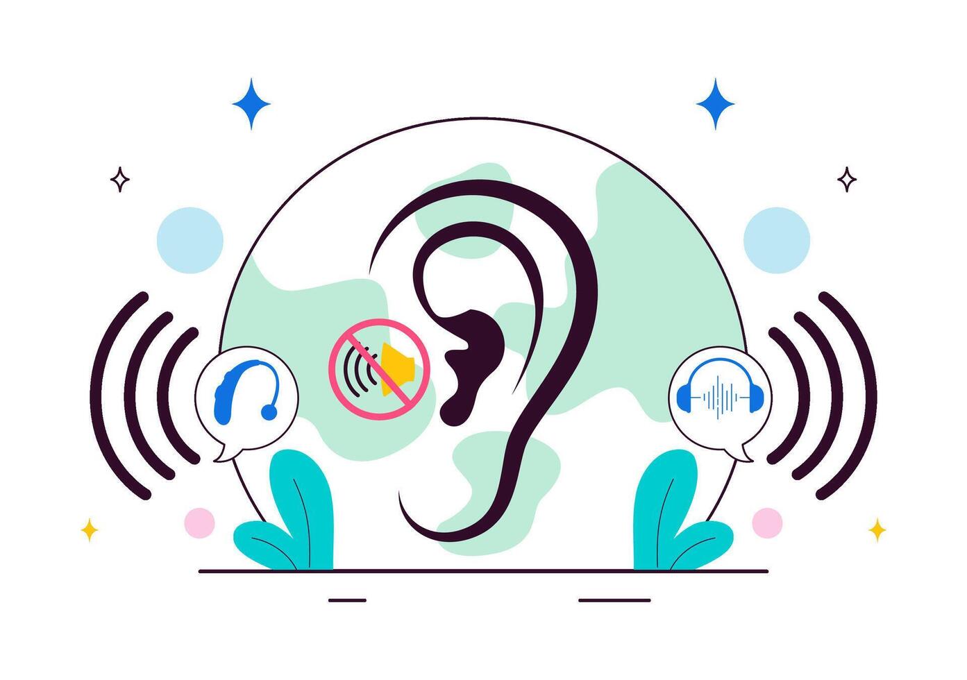 Flat Illustration for World Deaf Day Featuring Medical Ear Treatment and Communication Aid vector