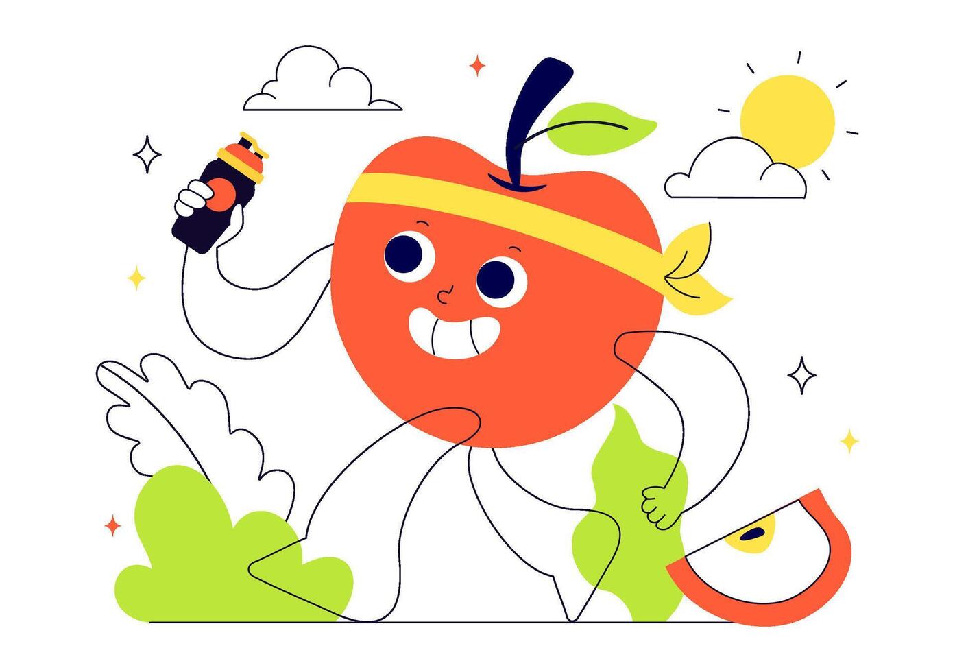 Clean Eating and Holistic Health Illustration Featuring Plant-Based Food in Flat Cartoon Style vector