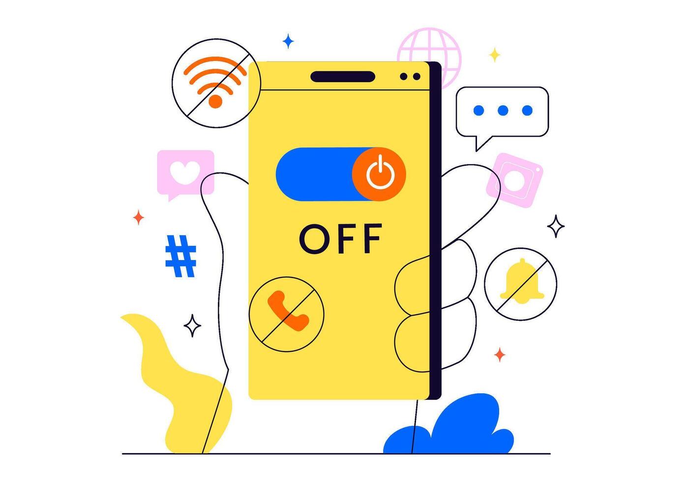 Minimal Digital Usage Design with People Enjoying Offline Life in Cartoon Style vector