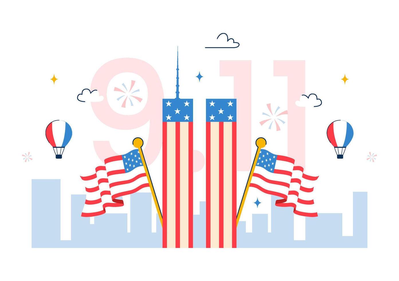 United States Patriot Day Illustration Showing 9 11 Remembrance with Flat Style Background vector