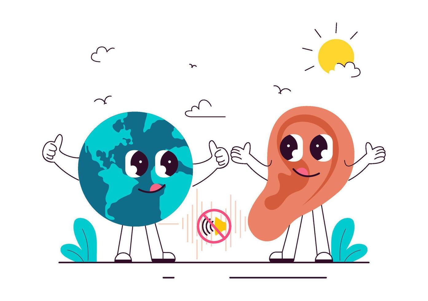 Earth and meat characters giving thumbs up vector
