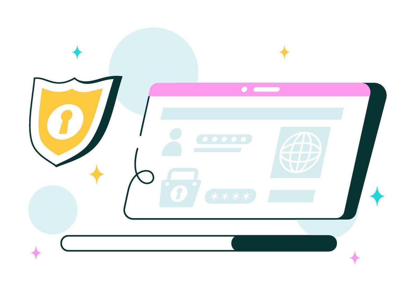 Internet Protection Illustration Showing Password Lock, Safe Network, and Cyber Security vector