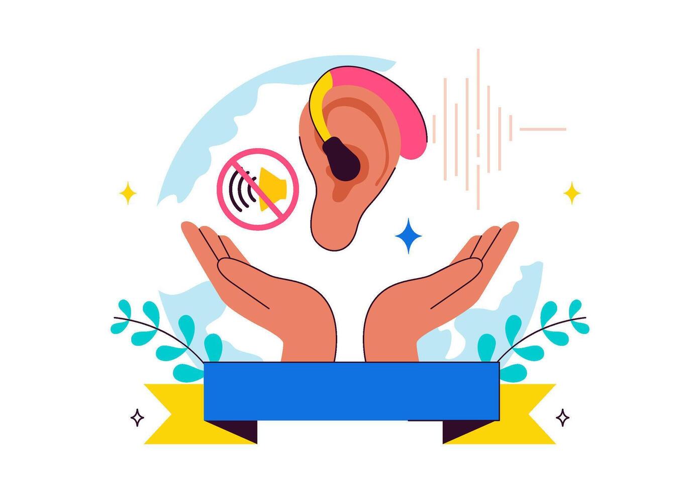Illustration of ear and sound waves vector