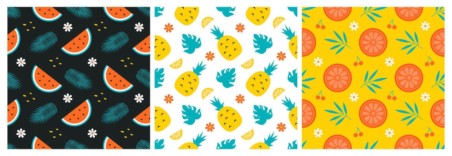 Colorful tropical fruit patterns vector