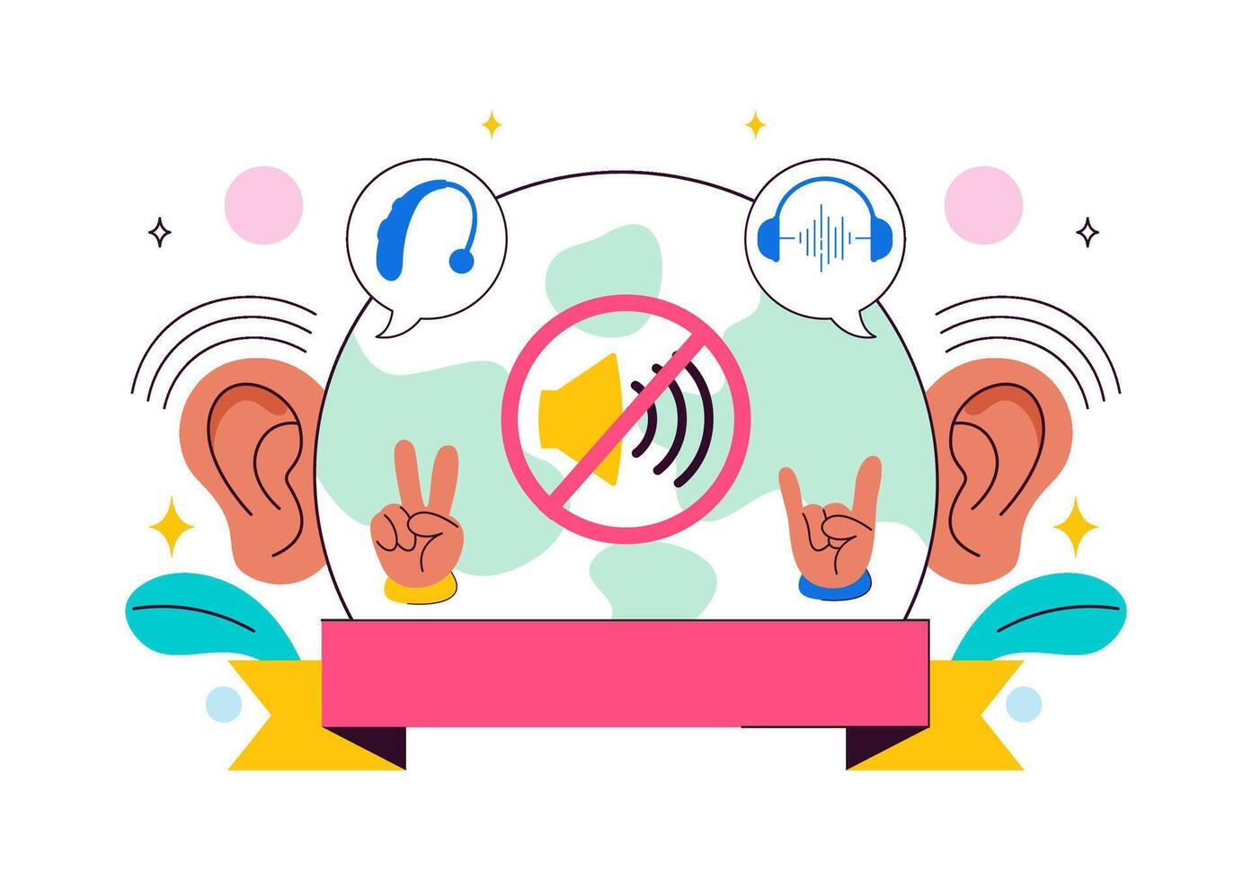 Noise cancellation graphic with ears and headphones vector