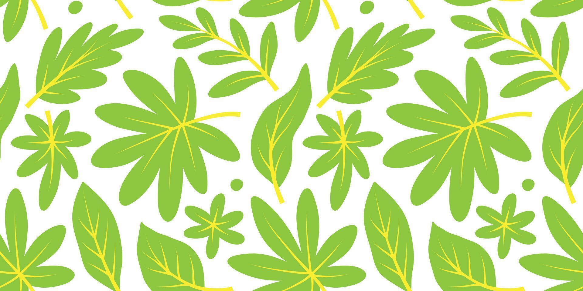 Seamless green leaves set. Hand drawn illustration. Elements for design. Seamless pattern for factory design vector