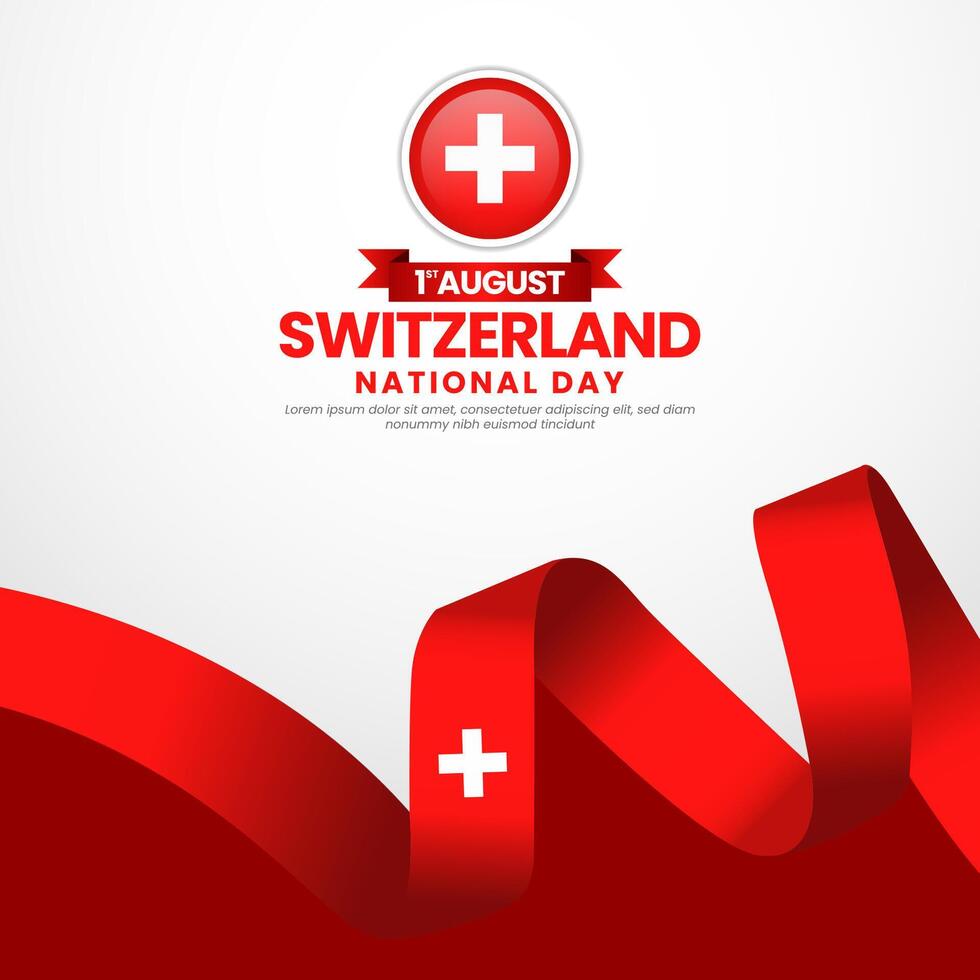 Switzerland national day greeting card, square background with warving ribbon flag vector
