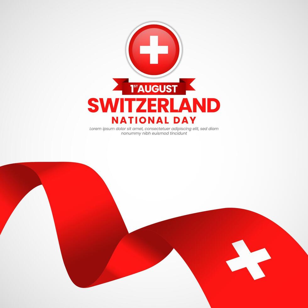 Switzerland national day greeting card, square banner background with warving ribbon flag vector