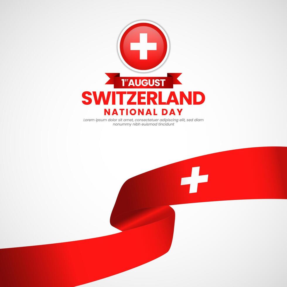 Switzerland national day greeting card, square banner background with warving flag vector
