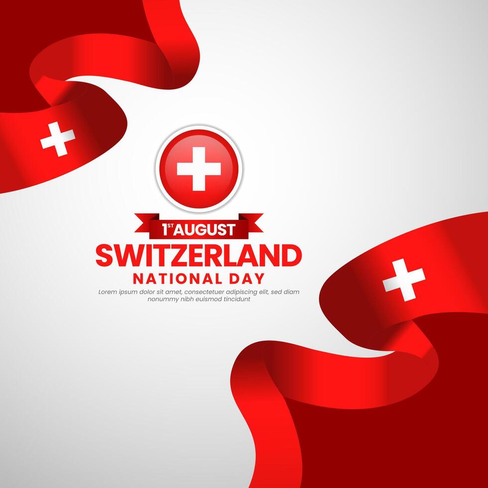 Switzerland national day greeting card, banner background with warving ribbon flag vector