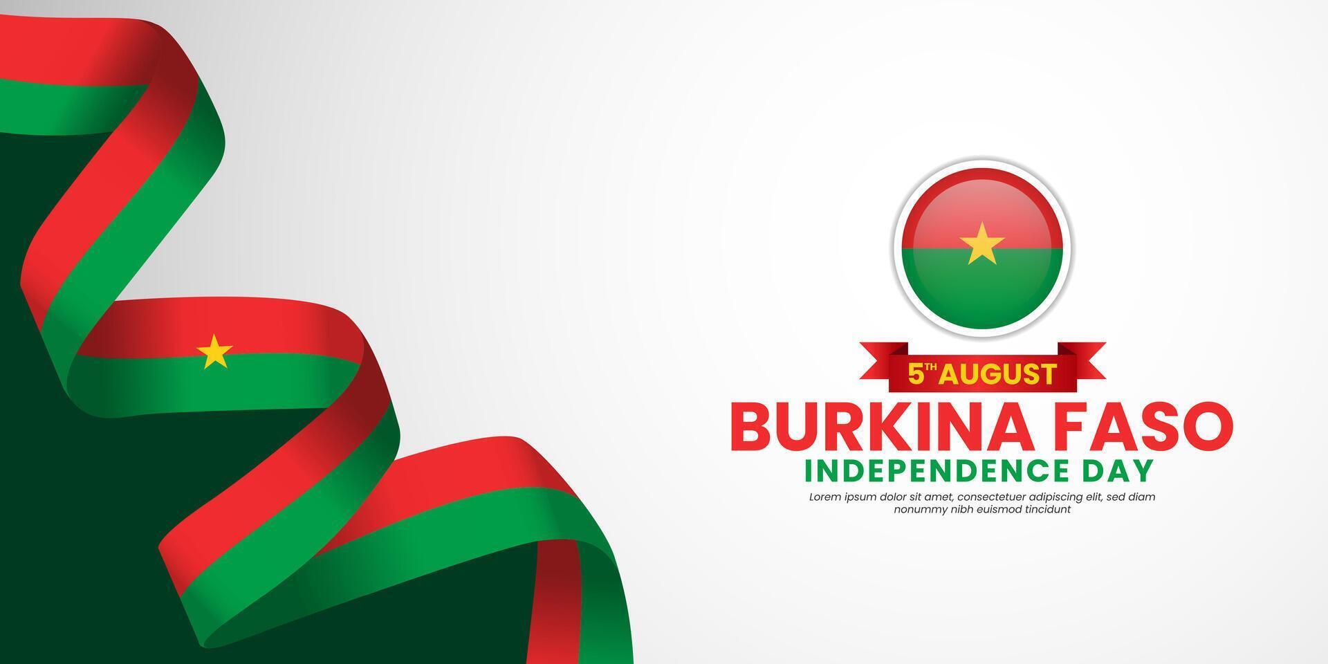 Burkina faso independence day with waving ribbon flag for banner background vector