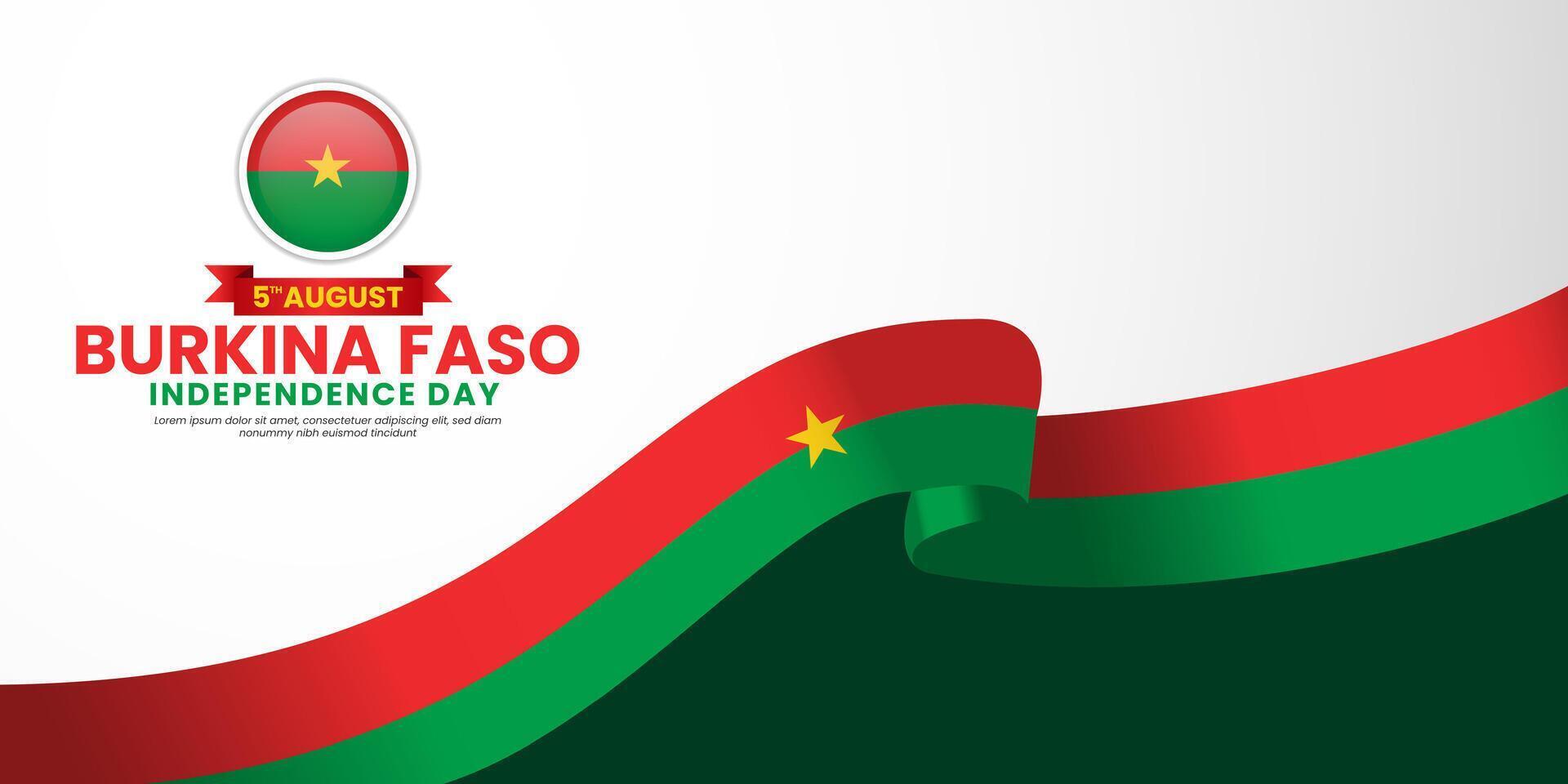Burkina faso independence day with waving ribbon flag for banner vector
