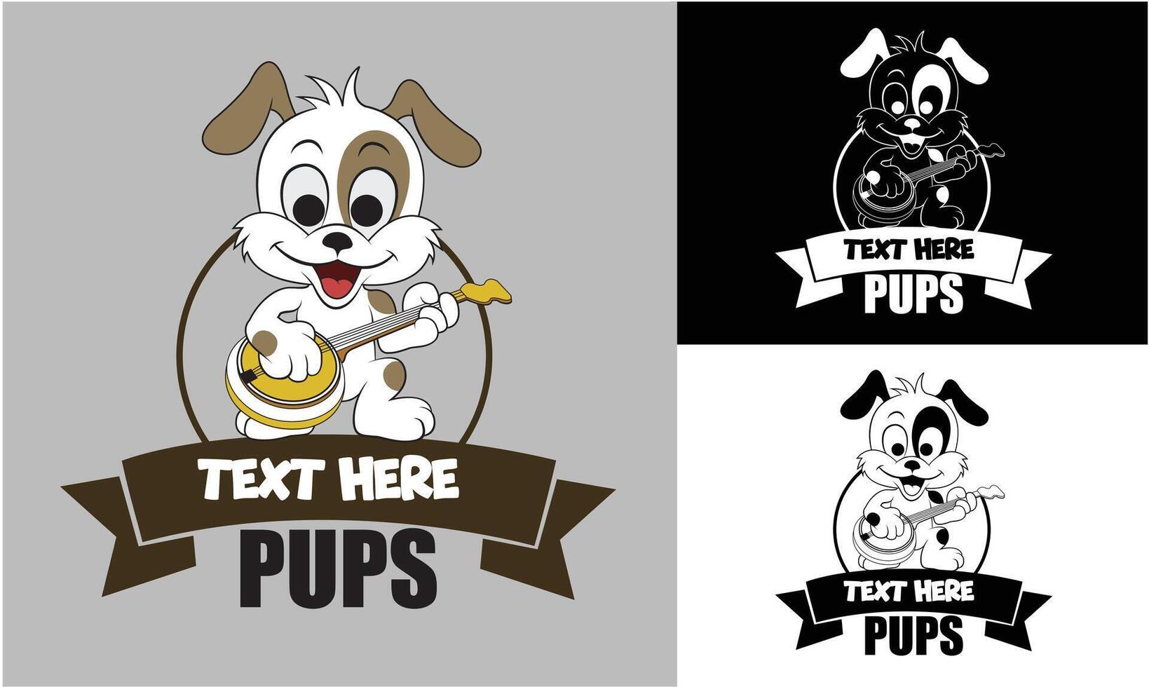 Cartoon dog with a banjo illustration vector