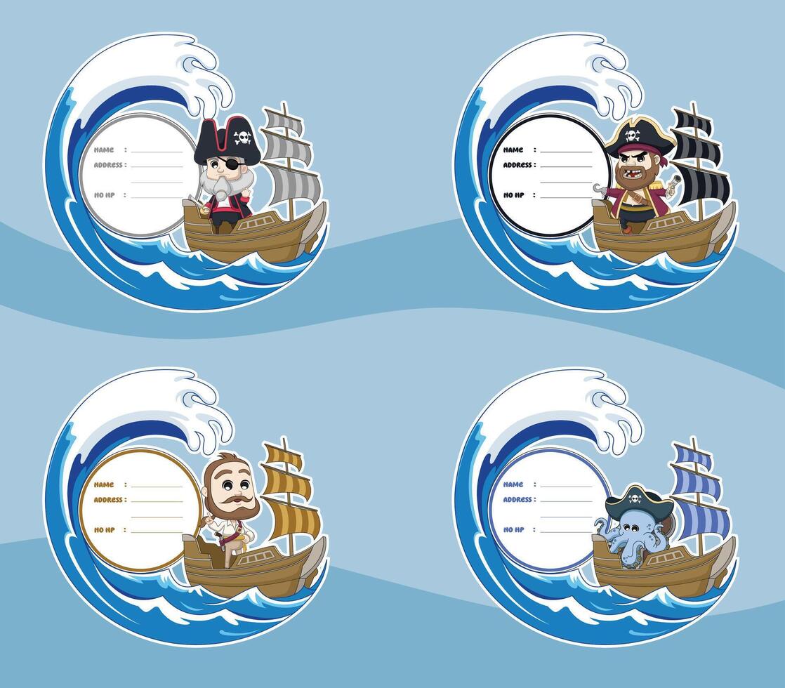 Colorful pirate labels for kids vector