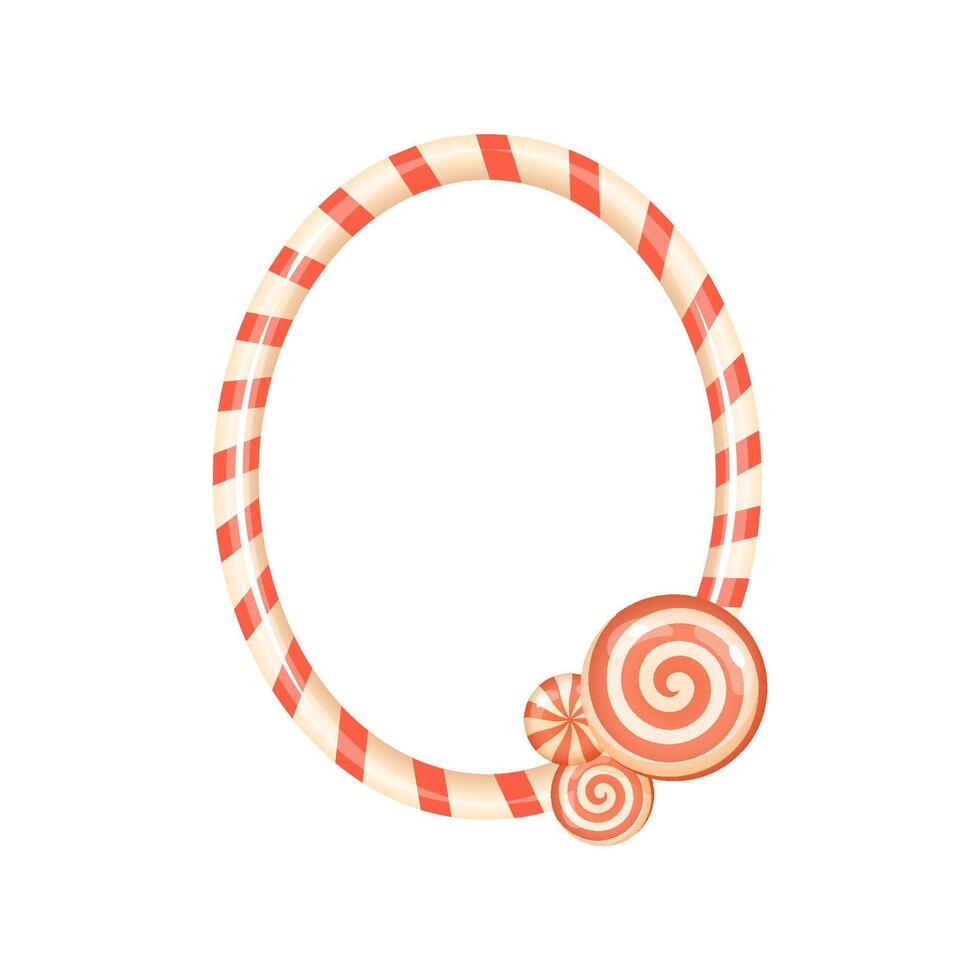 Striped candy cane Christmas frame with swirl peppermint accents vector