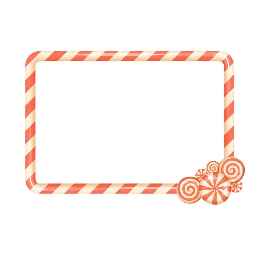 Candy cane Christmas frame with swirl decoration in corner vector
