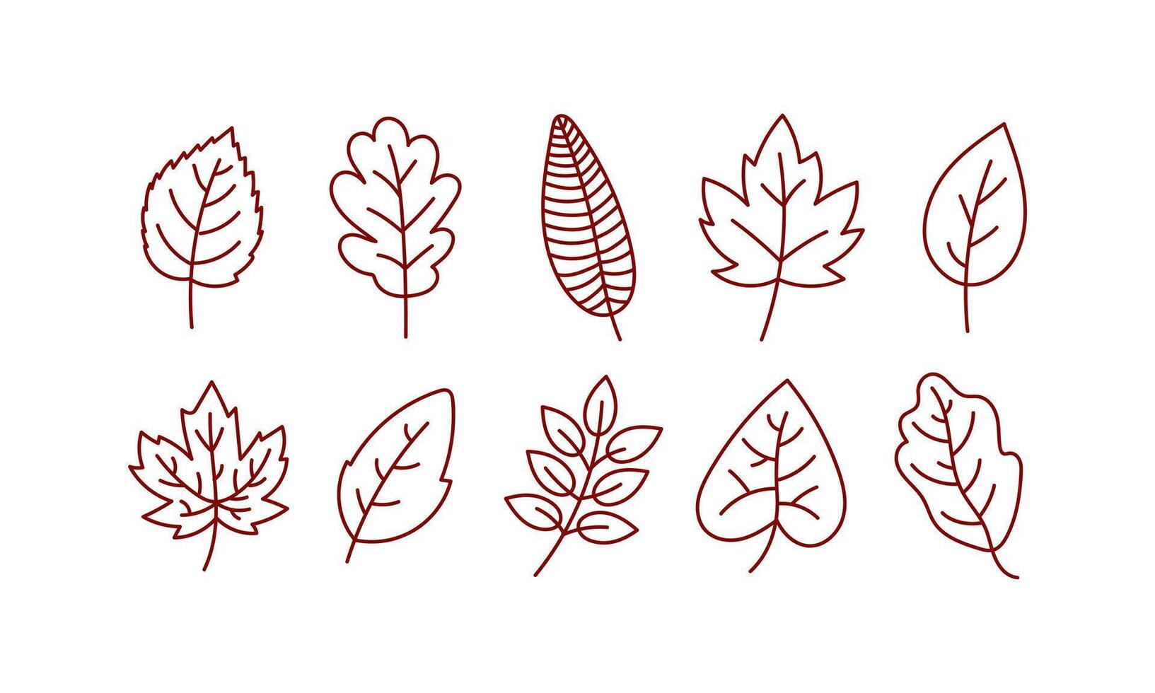 autumn Autumn Leaf Outline Icon Set in Red on White vector