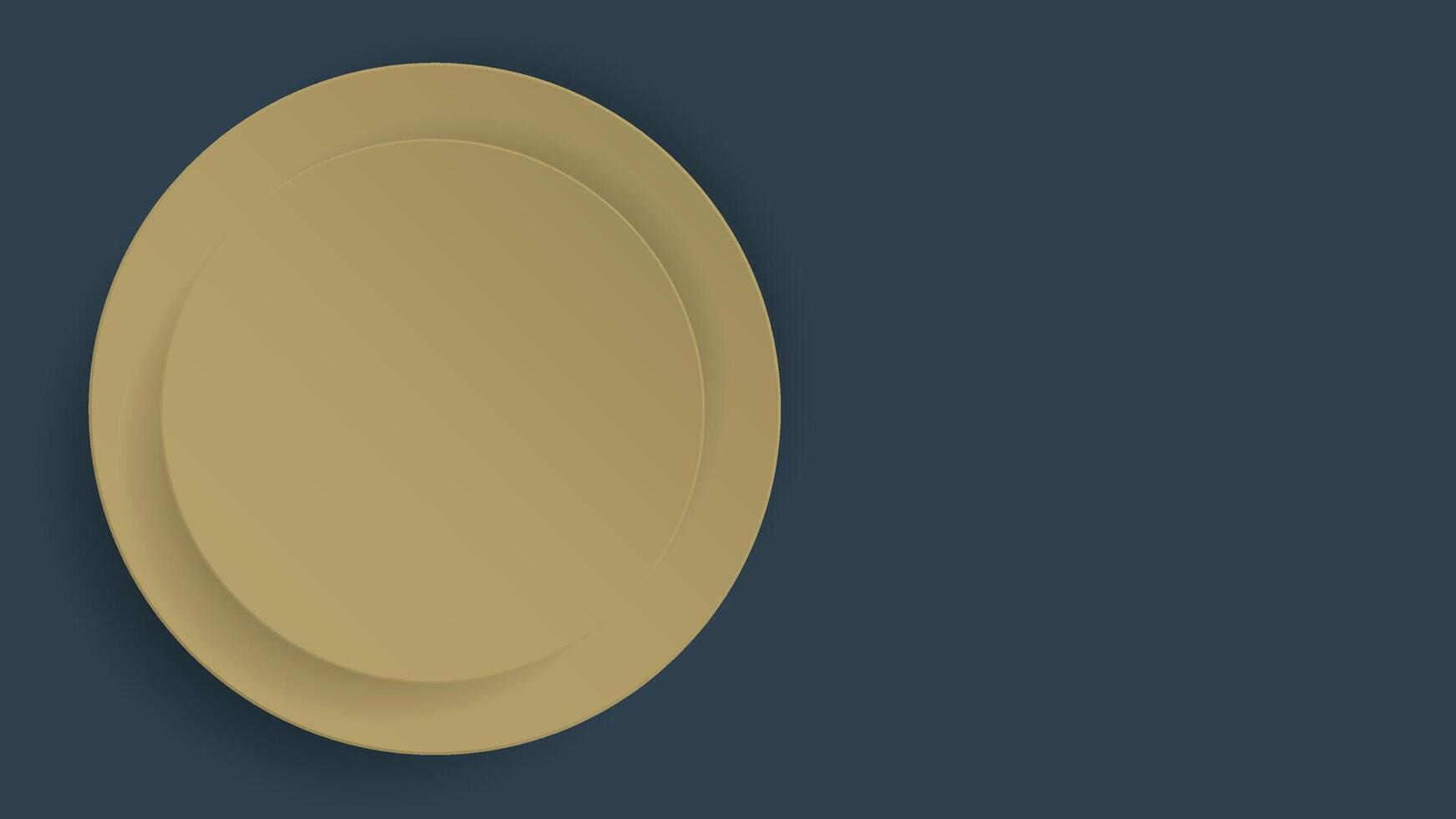 Double 3D yellow circle plate paper cut style on the left of blue background graphic illustration have blank space. vector