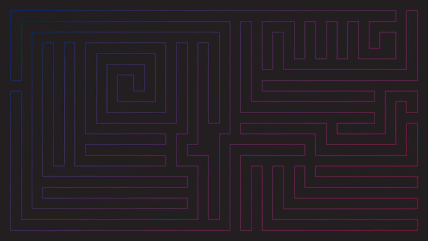 Pink and blue labyrinth pattern lines on black background graphic illustration. vector